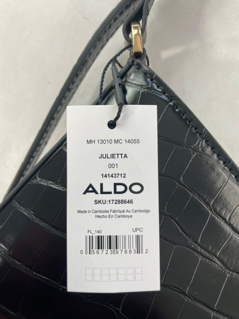 Aldo Julietta Black Croc-Embossed Shoulder Bag Adjustable Strap Gold Accents NWT - Picture 6 of 9